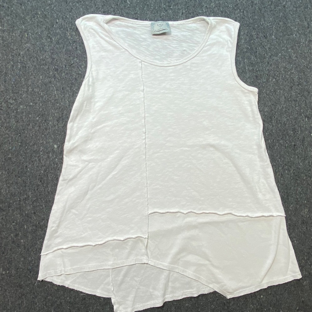 Chalet Tank Top Large L Womens White Lagenlook Asymmetric Raw Edge Seam Slub